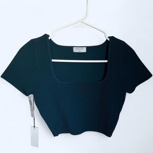 Babaton Dark Blue-Green Ribbed Crop Top
